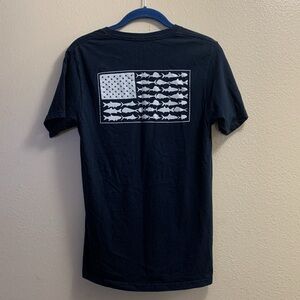 Columbia PFG Americana Saltwater Fish Flag T-Shirt Men’s Small Blue White